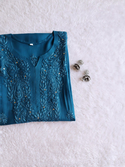 Plus size Handcrafted Chikankari Kurti with Muqaish Work