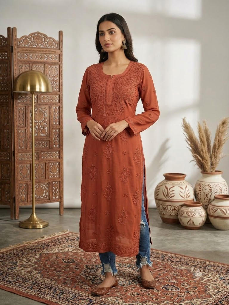 Hemlata Premium Dual Tone Viscose Fabric Handwork Chikankari Kurti