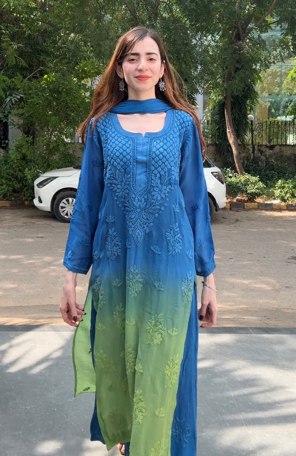 Viscose Fabric Dual Shade Kurti Palazzo Dupatta Set