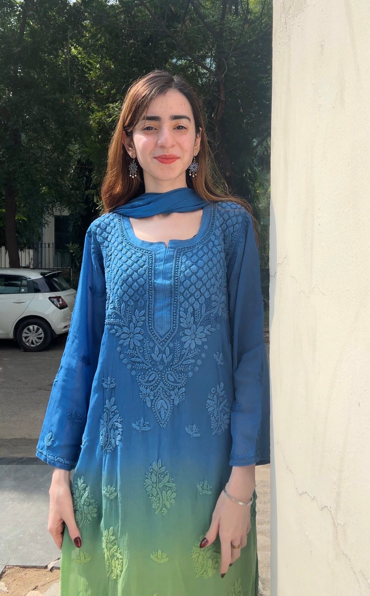 Viscose Fabric Dual Shade Kurti Palazzo Dupatta Set