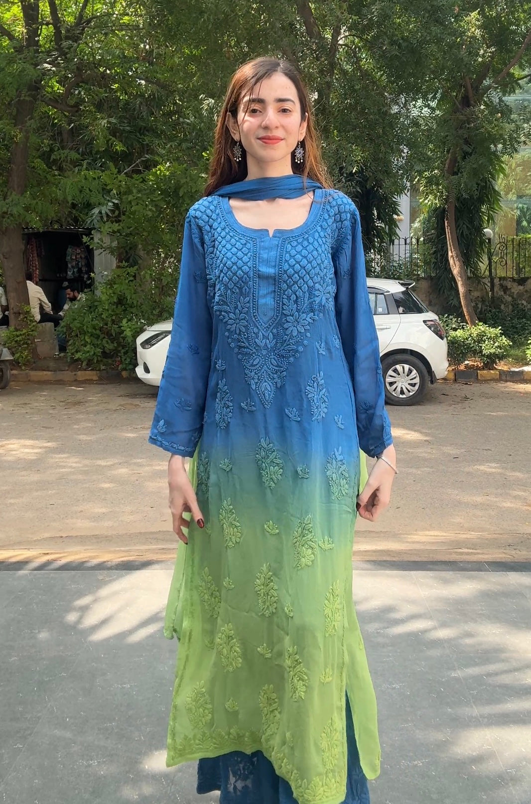 Viscose Fabric Dual Shade Kurti Palazzo Dupatta Set