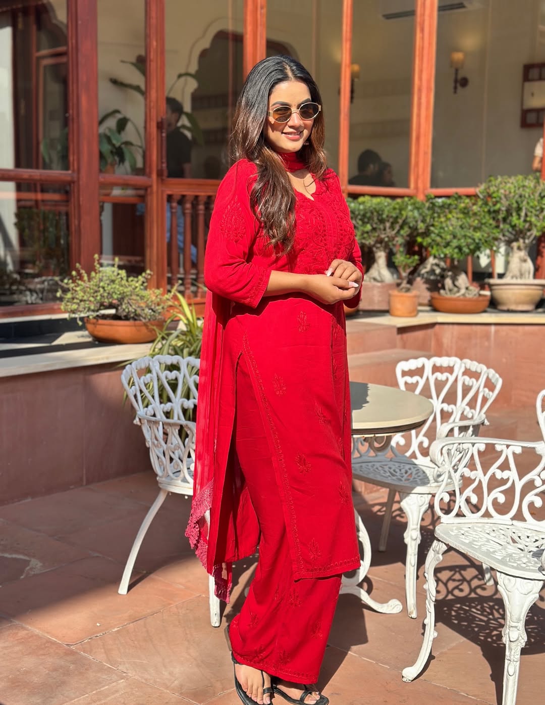 Hand Crafted Chikanakri Soft Rayon Fabric Kurti Palazo & Dupatta Sets