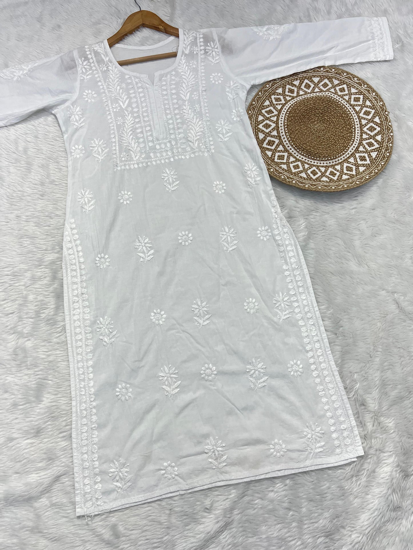 Cambric Cotton Chikankari Handwork White Kurti