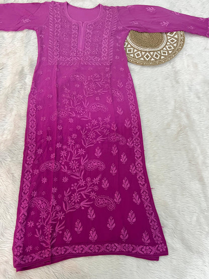 Premium Viscose Fabric HandWork Chikankari Kurti – Ombre Shades
