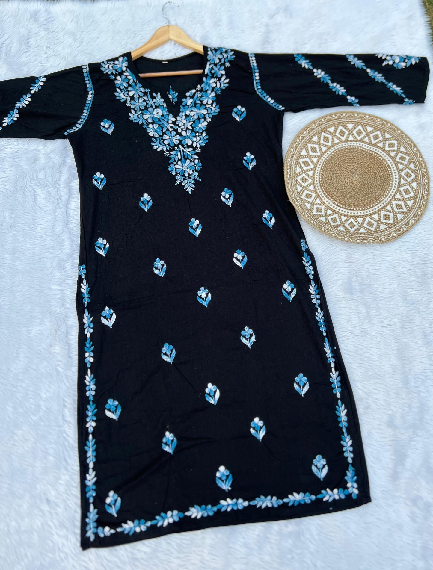 Black Handcrafted Chikankari Kurti with Dual Thread Work | Lucknowi Cotton Kurti for Women