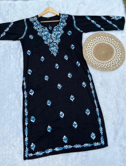 Black Handcrafted Chikankari Kurti with Dual Thread Work | Lucknowi Cotton Kurti for Women