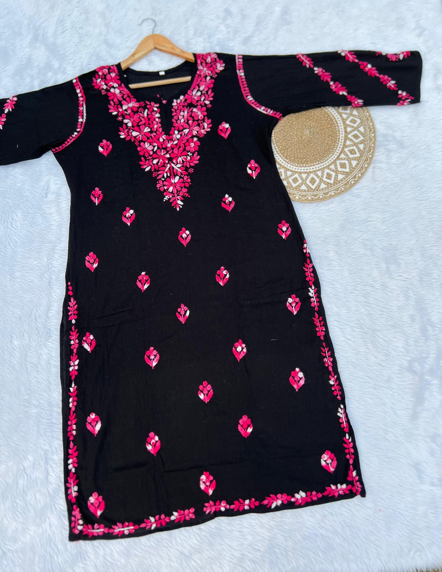 Black Handcrafted Chikankari Kurti with Dual Thread Work | Lucknowi Cotton Kurti for Women