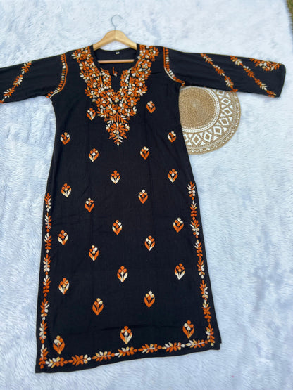 Black Handcrafted Chikankari Kurti with Dual Thread Work | Lucknowi Cotton Kurti for Women