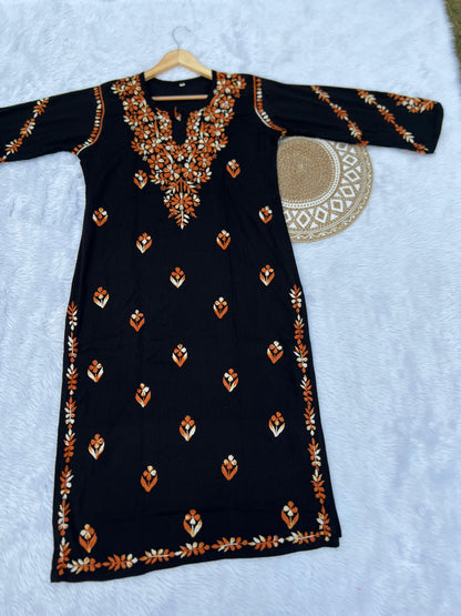 Black Handcrafted Chikankari Kurti with Dual Thread Work | Lucknowi Cotton Kurti for Women