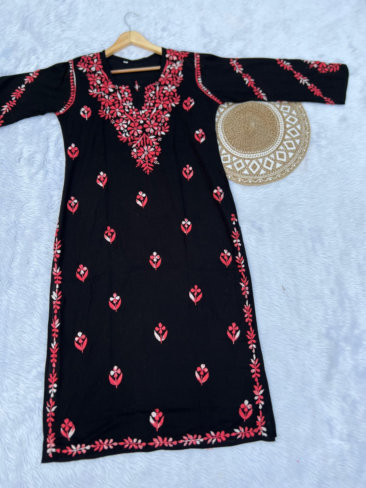 Black Handcrafted Chikankari Kurti with Dual Thread Work | Lucknowi Cotton Kurti for Women