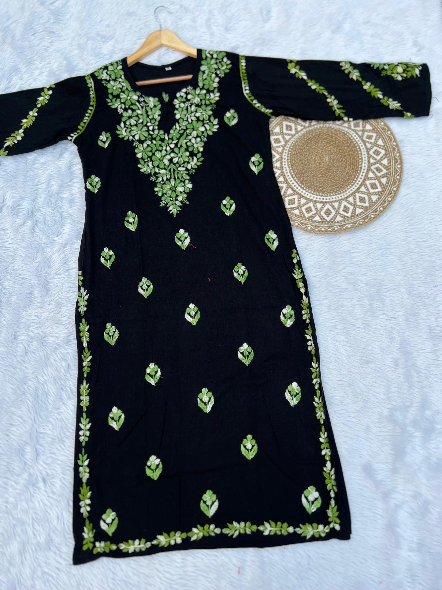 Black Handcrafted Chikankari Kurti with Dual Thread Work | Lucknowi Cotton Kurti for Women