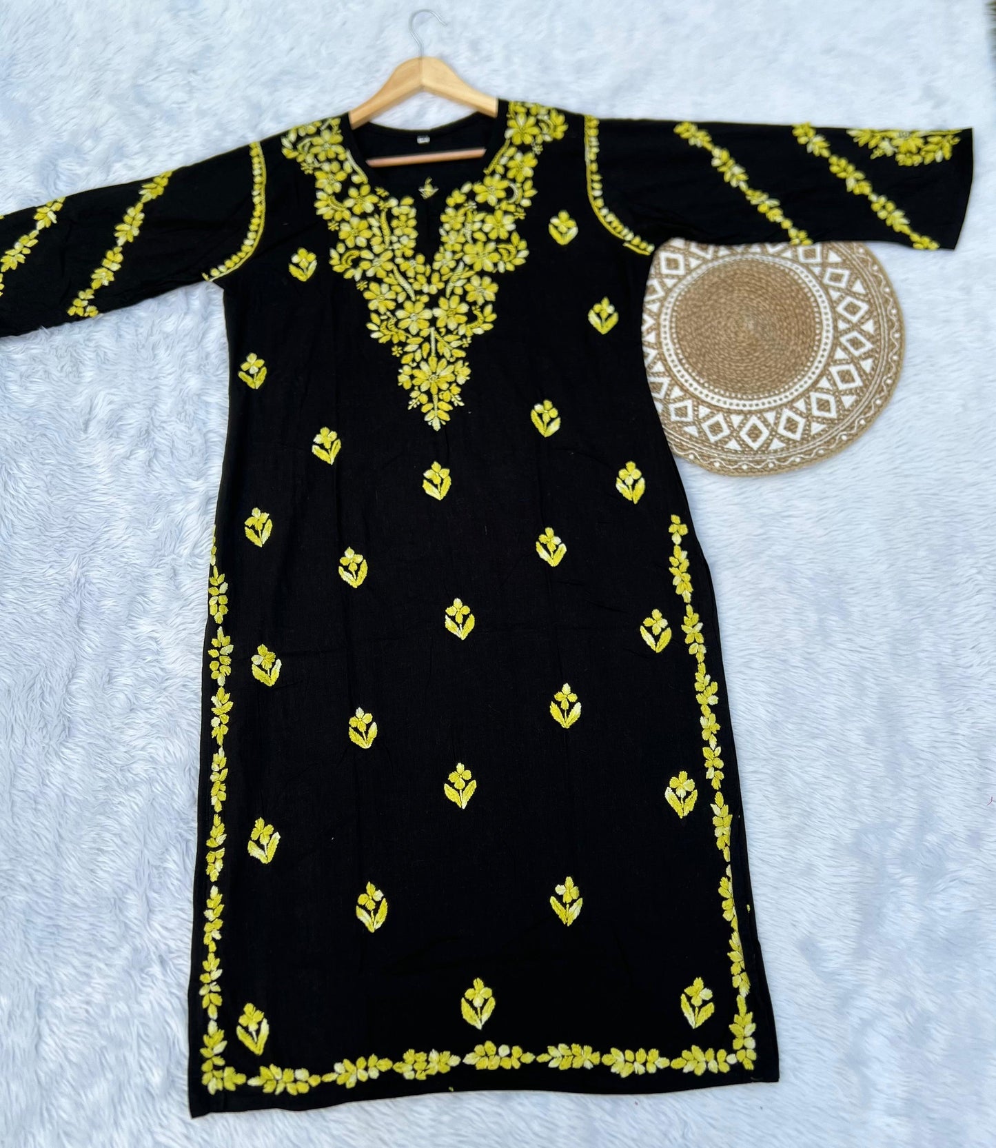 Black Handcrafted Chikankari Kurti with Dual Thread Work | Lucknowi Cotton Kurti for Women