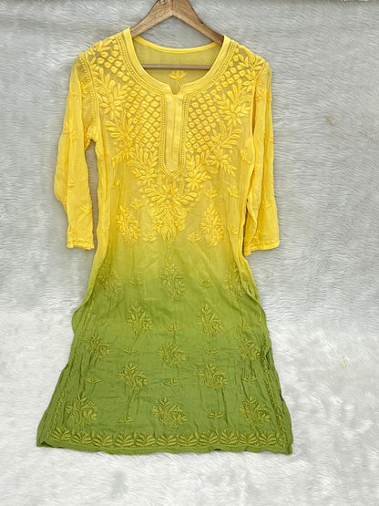 Hemlata Premium Dual Tone Viscose Fabric Handwork Chikankari Kurti
