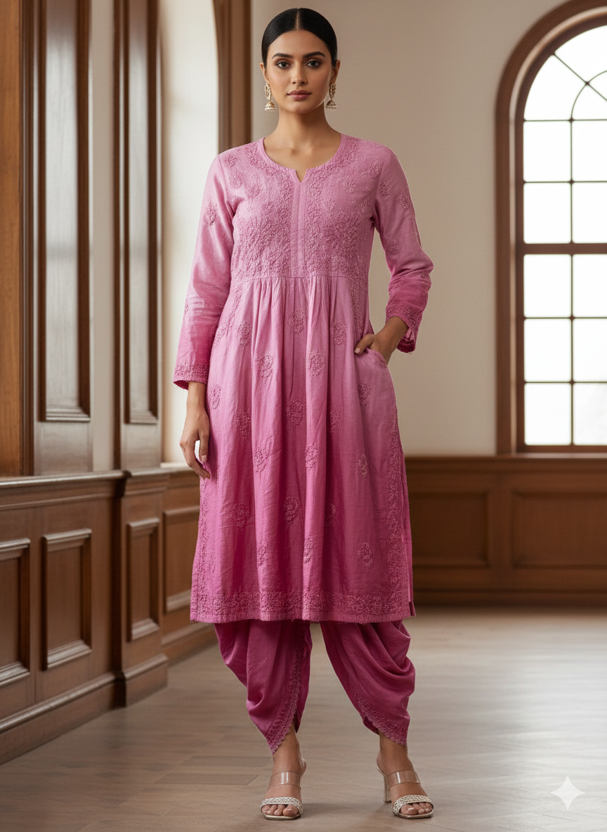 Chanderi Cotton Handwork  Cord Set