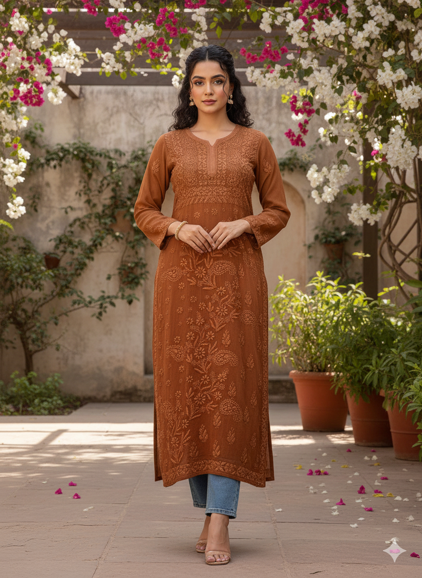 Premium Viscose Fabric HandWork Chikankari Kurti – Ombre Shades ( 46 inch Length)