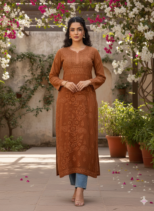 Premium Viscose Fabric HandWork Chikankari Kurti – Ombre Shades ( 46 inch Length)