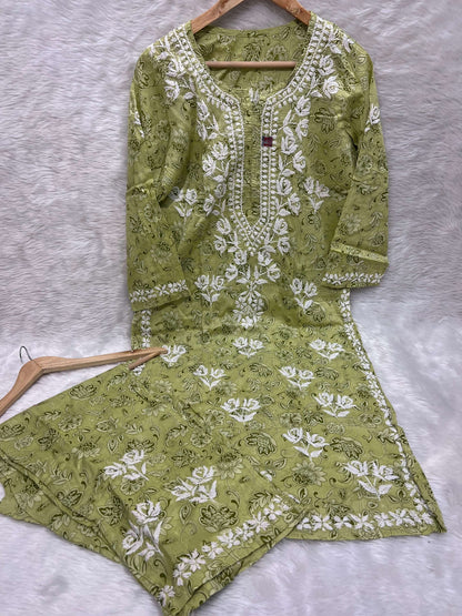 Mul Cotton Handwork Kurta Palazo Set