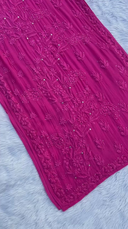 Noor Mukaish Work Viscose Fabric HandWork Chikankari Kurti in Winter Colors