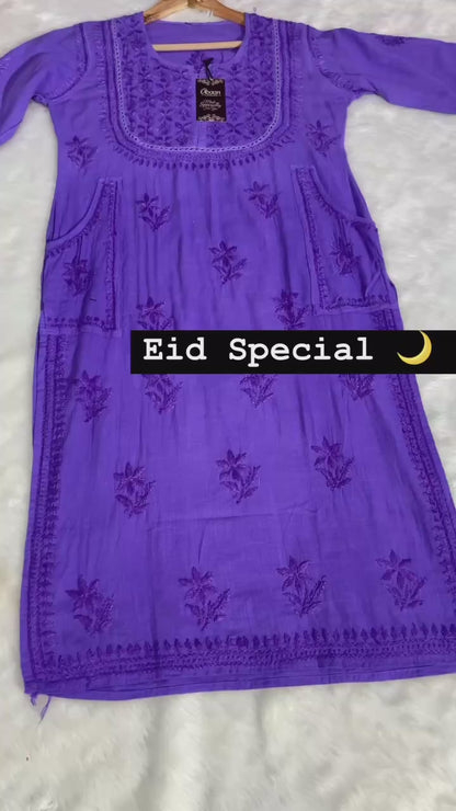 Linen Cotton Handwork Beautiful Shades kurti having Side Pockets