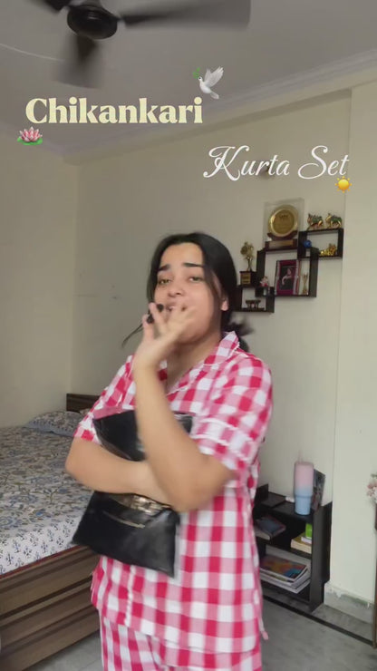 Handcrafted Elegance: Modal Chikankari Kurti & Palazzo Set