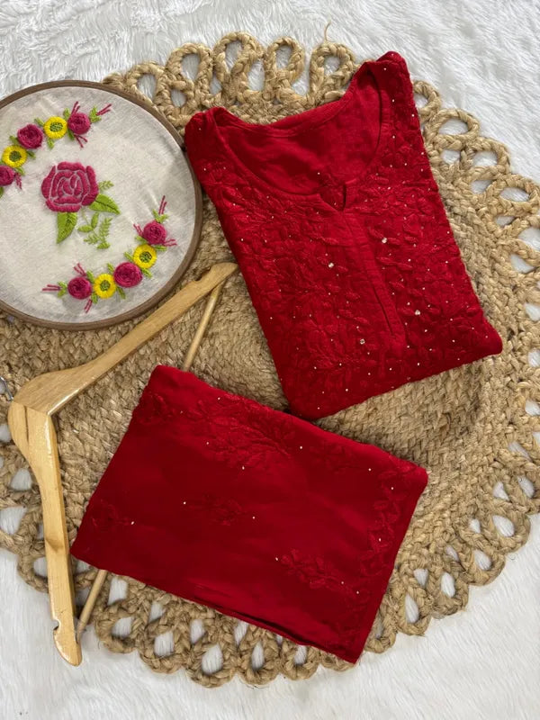 Mukaish work Rayon fabric Kurti Palazzo Set