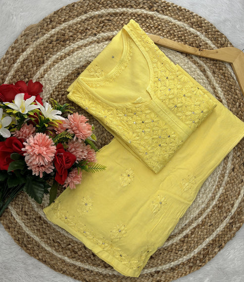 Mukaish work Rayon fabric Kurti Palazzo Set