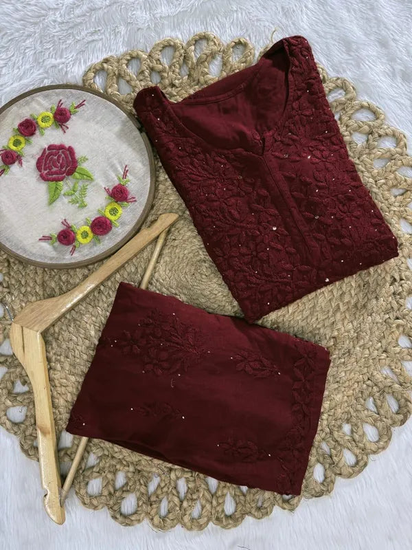 Mukaish work Rayon fabric Kurti Palazzo Set