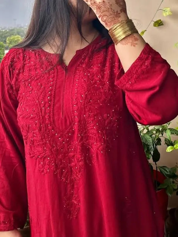 Mukaish work Rayon fabric Kurti Palazzo Set