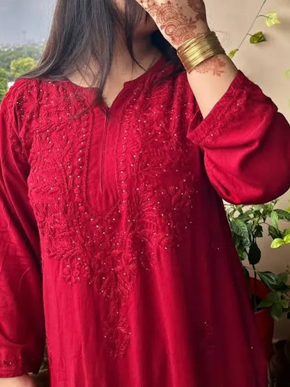 Mukaish work Rayon fabric Kurti Palazzo Set