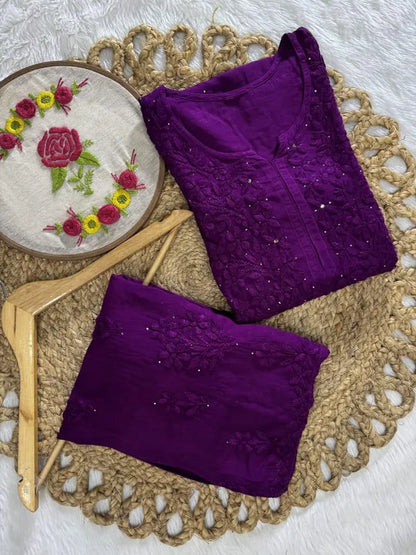 Mukaish work Rayon fabric Kurti Palazzo Set